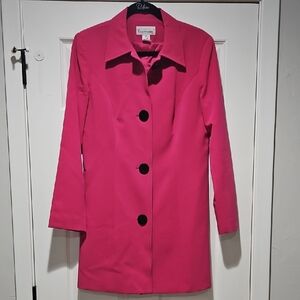 Elliott Lauren Pink Trench Coat Black Buttons Classic Collar Womens 6 EUC